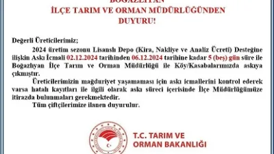 Boğazlıyan İlçe Tarım ve Orman Müdürlüğü, 2024 üretim yılı lisanslı
