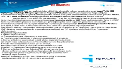 Yozgat’ta İş Gücü Uyum Programı kapsamında 1000 kişi istihdam edilecek.