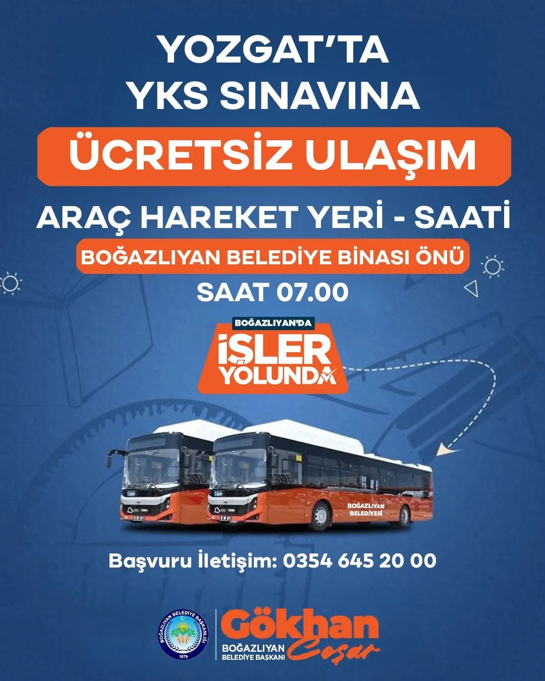 Boğazlıyan Belediyesi, YKS’ye girecek öğrencilere sınav günü ücretsiz ulaşım hizmeti