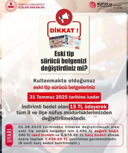 Yozgat Valiliği, eski tip sürücü belgesini 31 Temmuz 2025’e kadar