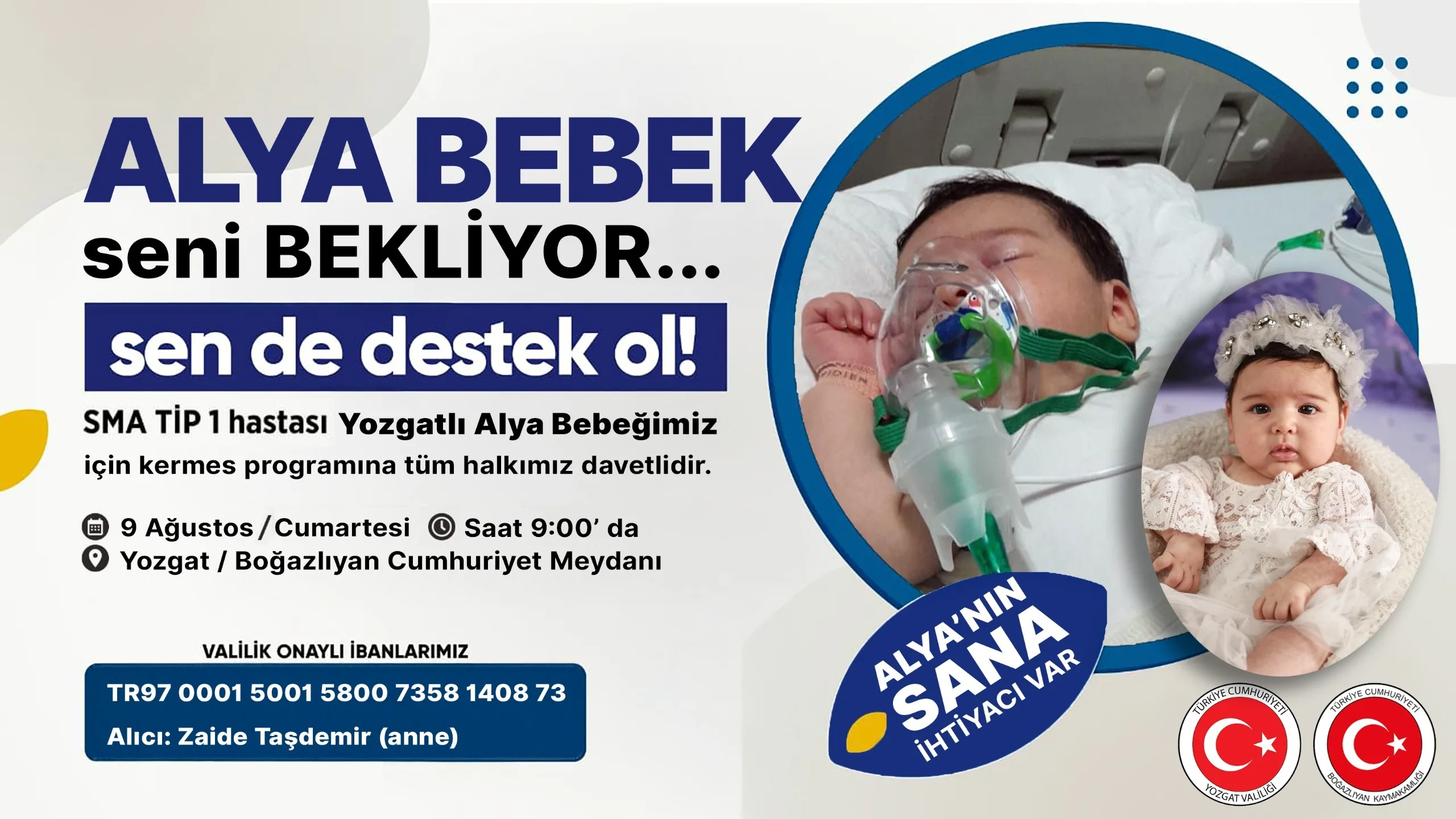 Ovakent’li SMA Tip 1 hastası Alya bebek için 9 Ağustos’ta