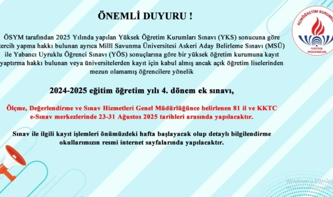 Boğazlıyan Halk Eğitim Merkezi, YKS, MSÜ ve YÖS sonuçlarına göre