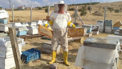 Tekkelili balcı Bülent Yürekli, Sırçalı Dağı eteklerinde yaklaşık 100 kovanıyla