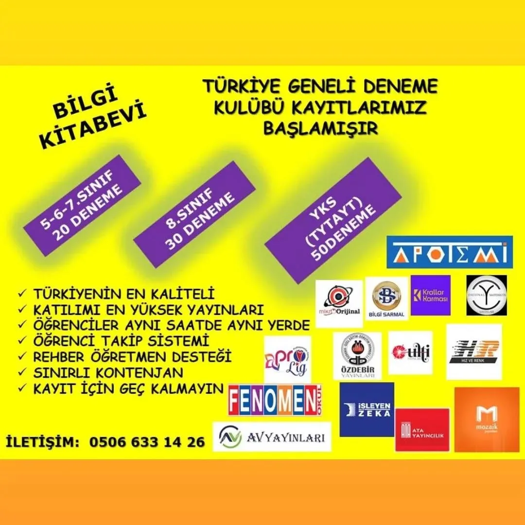 Bilgi Kitabevi, 4. sınıftan YKS’ye kadar tüm seviyelere hitap eden