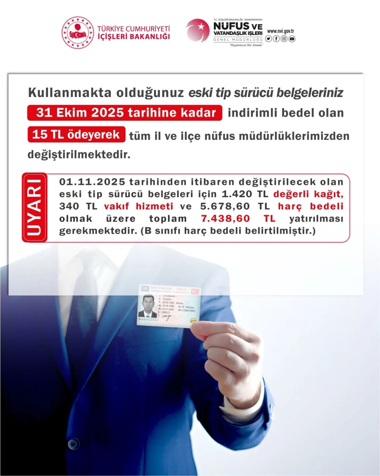 Eski tip sürücü belgelerini 31 Ekim 2025’e kadar sadece 15