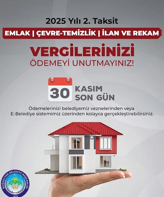Boğazlıyan Belediyesi, 2025 yılı ikinci taksit emlak, çevre temizlik ve