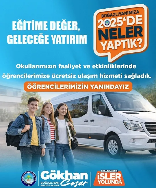 Boğazlıyan Belediyesi, 2025 yılı boyunca eğitime yönelik projeleriyle öğrencilere ücretsiz