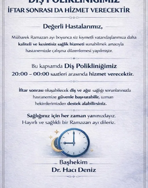 Boğazlıyan Devlet Hastanesi Başhekimi Hacı Deniz, Ramazan ayı boyunca Diş