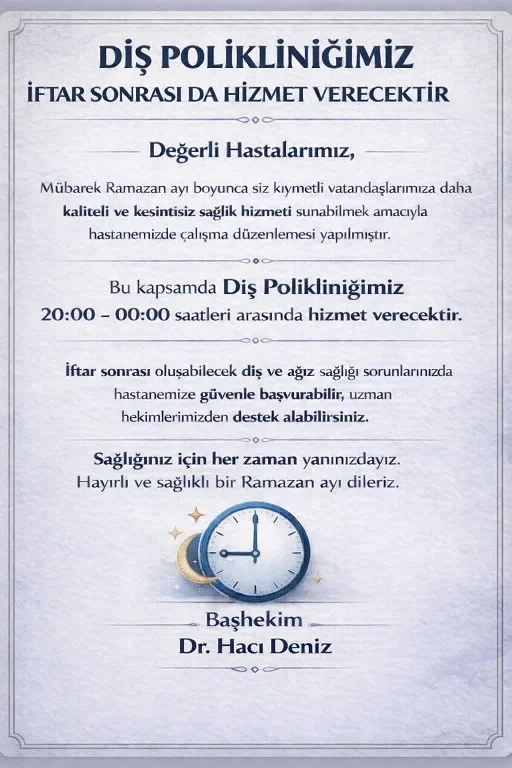 Boğazlıyan Devlet Hastanesi Başhekimi Hacı Deniz, Ramazan ayı boyunca Diş