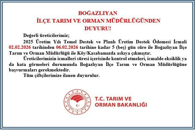 Boğazlıyan İlçe Tarım ve Orman Müdürlüğü, 2025 Üretim Yılı temel