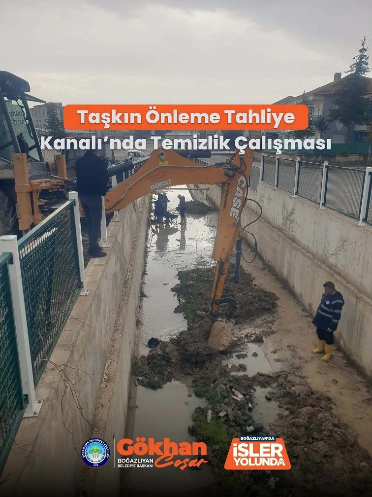 Boğazlıyan Belediyesi, Taşkın Önleme Tahliye Kanalı boyunca temizlik çalışmalarını aralıksız