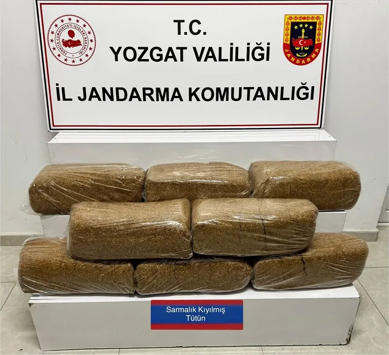 Yozgat’ta jandarma ekiplerinin düzenlediği operasyonda 40 kilogram kaçak kıyılmış tütün