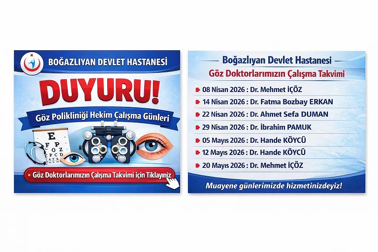 Boğazlıyan Devlet Hastanesi, göz hastalıkları polikliniğinde hizmet verecek uzman hekimlerin