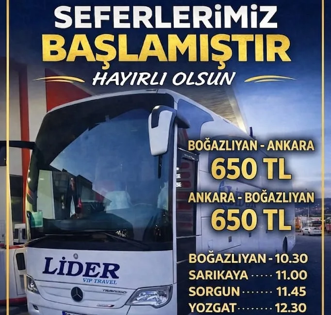 Lider Turizm, Boğazlıyan ile Ankara arasında her gün karşılıklı otobüs
