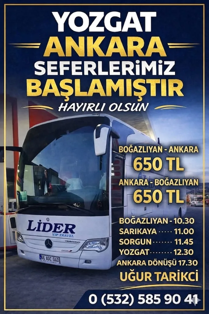 Lider Turizm, Boğazlıyan ile Ankara arasında her gün karşılıklı otobüs