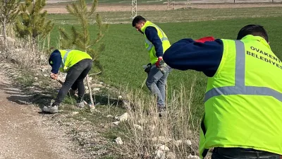 Ovakent Belediyesi ekipleri kasaba genelinde temizlik, ağaç budama ve ot