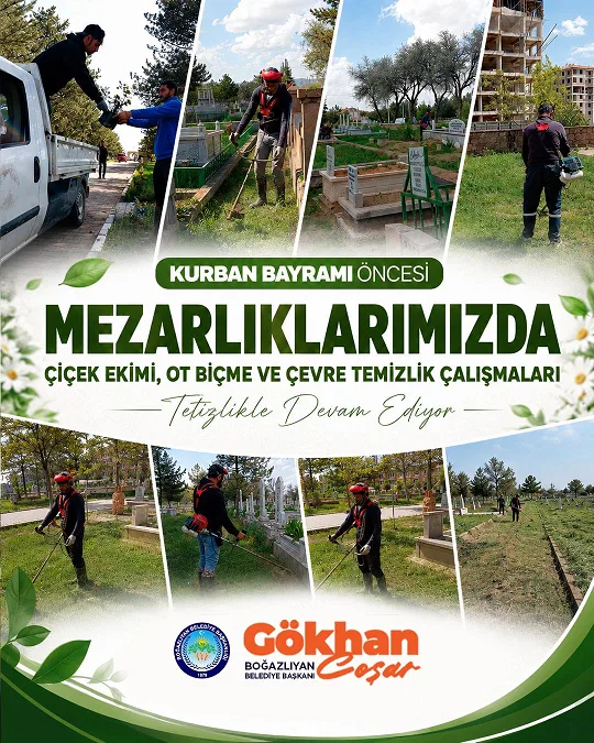 Gökhan Coşar, Kurban Bayramı öncesinde mezarlıklarda çiçek ekimi, ot biçme