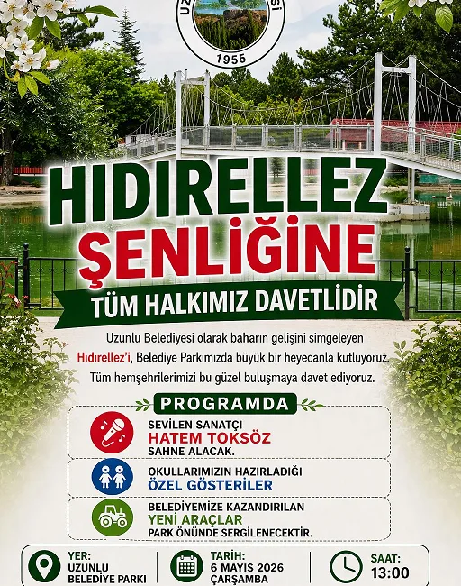Uzunlu Belediyesi, 6 Mayıs’ta Belediye Parkı’nda düzenleyeceği etkinliklerle Hıdırellez’i coşkuyla