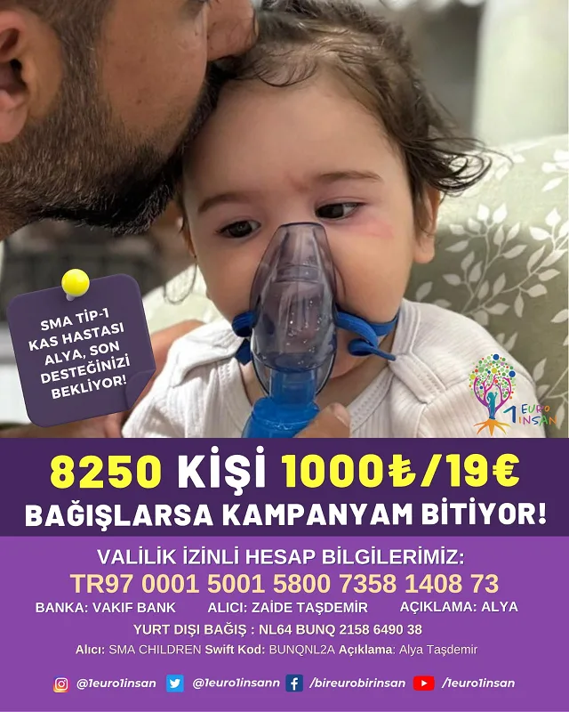 SMA Tip-1 hastası Alya Taşdemir'in tedaviye ulaşabilmesi için kampanyada son