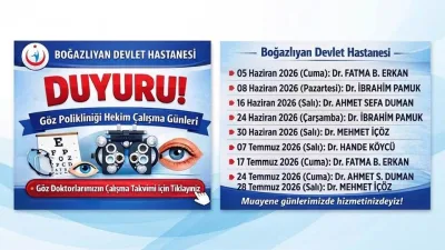 Boğazlıyan Devlet Hastanesi, Haziran ve Temmuz aylarında görev yapacak göz