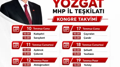 MHP Yozgat İl Başkanlığı tarafından açıklanan kongre takvimine göre ilçe