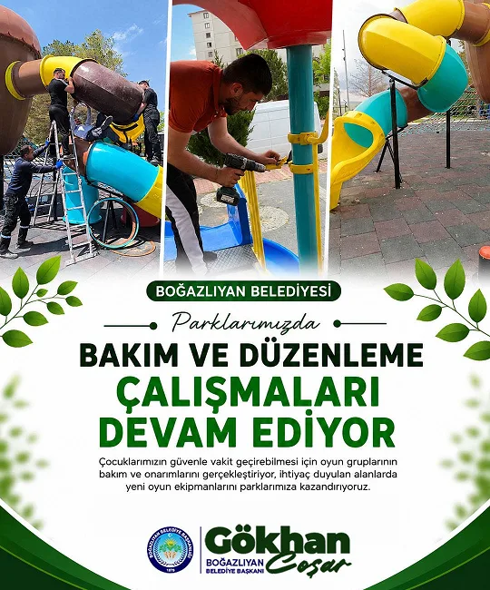 Boğazlıyan Belediyesi, ilçe genelindeki parklarda bakım, onarım ve yenileme çalışmalarını