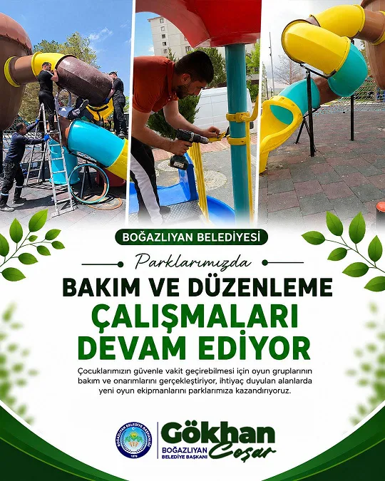 Boğazlıyan Belediyesi, ilçe genelindeki parklarda bakım, onarım ve yenileme çalışmalarını