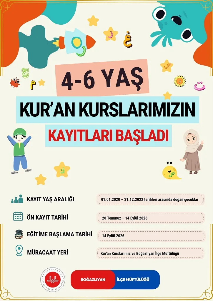 Boğazlıyan İlçe Müftülüğü, 4-6 Yaş Kur'an Kursları için ön kayıt