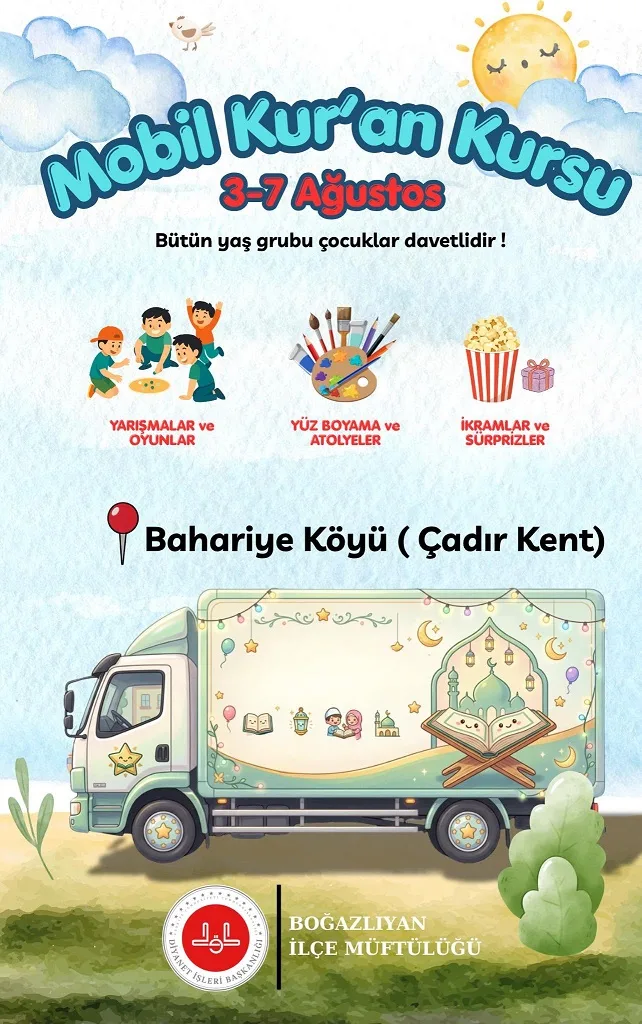 Boğazlıyan İlçe Müftülüğü tarafından düzenlenen Mobil Kur’an Kursu, 3-7 Ağustos