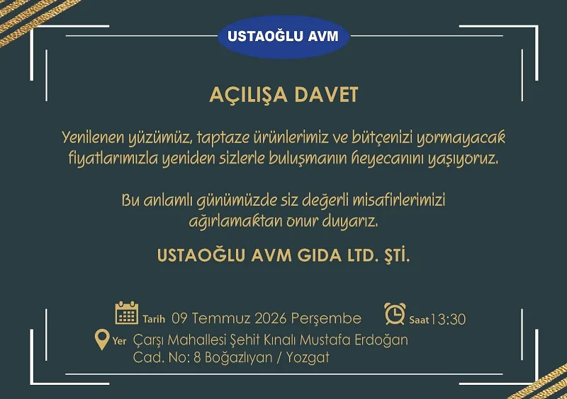 Boğazlıyan’da yenilenen konseptiyle hizmet verecek olan Ustaoğlu AVM, 9 Temmuz