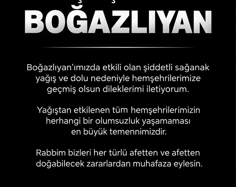 Boğazlıyan’da etkili olan sağanak ve dolu yağışının ardından Belediye Başkanı