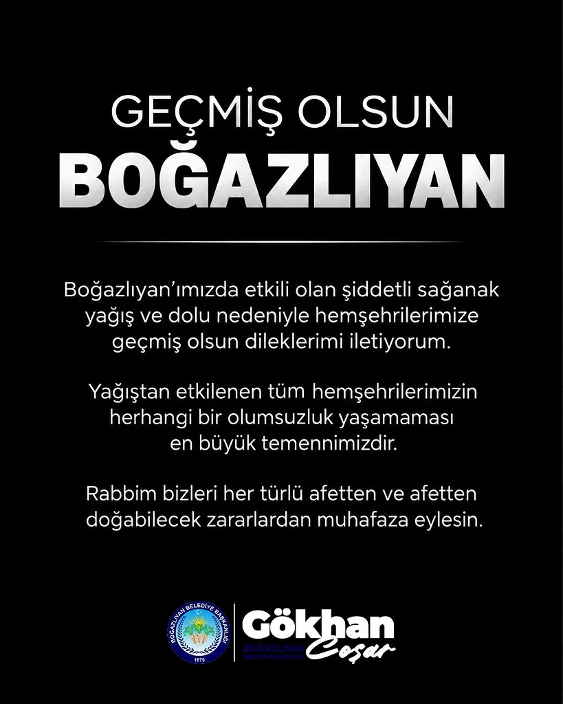 Boğazlıyan’da etkili olan sağanak ve dolu yağışının ardından Belediye Başkanı
