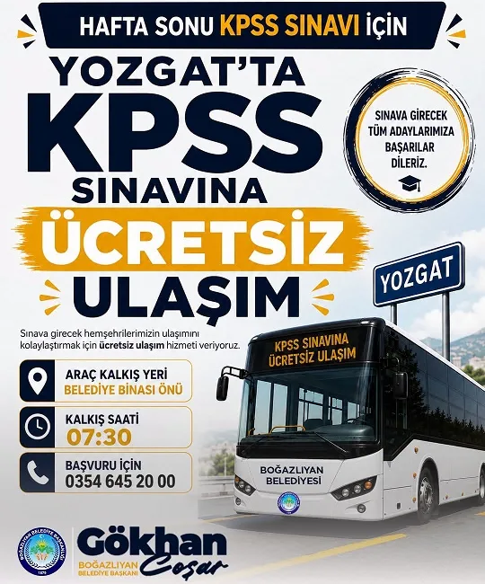 Boğazlıyan Belediye Başkanı Gökhan Coşar, hafta sonu yapılacak KPSS sınavı