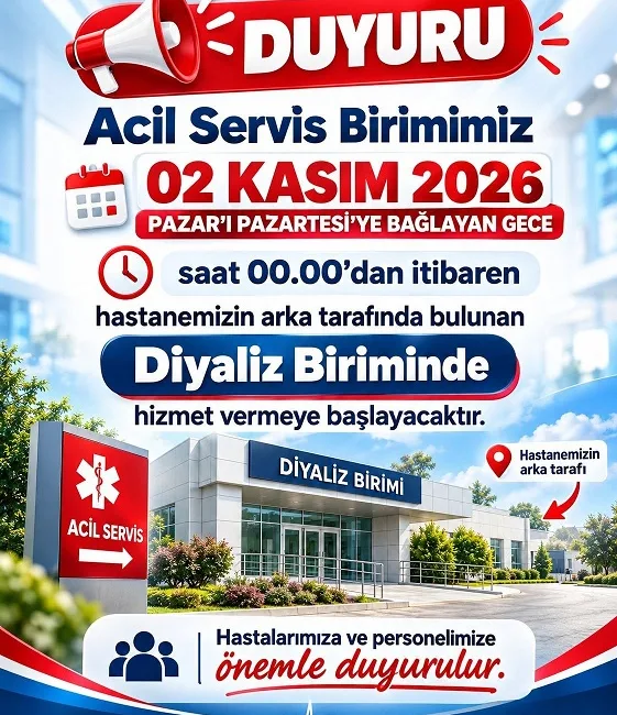 Boğazlıyan Devlet Hastanesi Acil Servisi, 2 Kasım 2026 Pazartesi saat