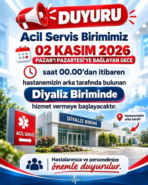 Boğazlıyan Devlet Hastanesi Acil Servisi, 2 Kasım 2026 Pazartesi saat